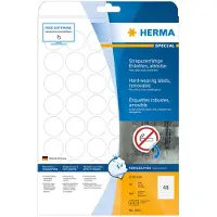Herma 4571 Etiquetas adhesivas impermeables y extraíbles, A4, ø 30 mm, blancas (960 etiquetas)