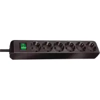Brennenstuhl Regleta de enchufes Eco-Line, con interruptor, 6 enchufes, color negro, cable de 3 metros, tipo H05VV-F, 3G1,5, referencia 1159500400