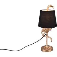 Reality Lámpara de mesa retro "Flamingo" en color dorado, con pantalla de tela negra, de 42 cm de altura