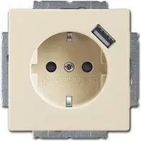Busch-Jaeger 2011-0-6159, enchufe CEE 7/3 + USB, 2P+E, color blanco, IP20, con certificación CE, 250 V