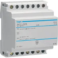 Hager Transformador de seguridad , 230V/12V y 24V, 25VA, modelo ST312, 4 polos