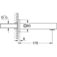 GROHE , alcantarilla para bañera, modelo Eurocube, 13303, montaje en pared, alcance de 170 mm, acabado cromado