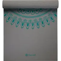 Gaiam - Yoga Mat 6 mm Premium Longer/Wider - Esterilla de yoga size 198 x 66 x 0,6 cm, gris/turquesa