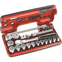 Facom Estuche impermeable para llave de trinquete DBOX de , con vasos de 1/2", modelo SL.DBOX1PB, de 6 caras (21 piezas)