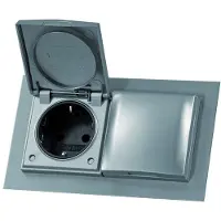 Thebo , toma de corriente doble, modelo ST 3009 ST/2, acero inoxidable, con tapa abatible / enchufes Schuko / tapa abatible