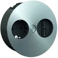 Bachmann Cargador TWIST 1xUTE 1xUSB, diseño en acero inoxidable, 2 metros