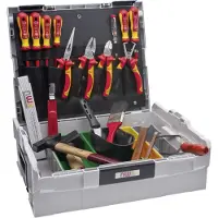 Nws Maletín de herramientas para electricistas , marca Sortimo, modelo 327-23, equipado con herramientas de alta calidad, algunas aisladas y certificadas según la norma DIN EN/IEC 60900