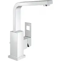 GROHE Grifo monomando para lavabo Eurocube, tecnología EcoJoy, caño alto, juego de desagüe con varillas, acabado cromado - 2313500E