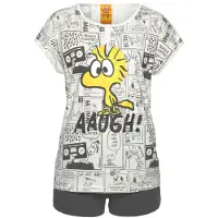 Peanuts Pijama de pantalón corto amarillo / gris / blanco