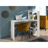 CALICOSY - Escritorio blanco con estante de almacenamiento L121 cm - Mister