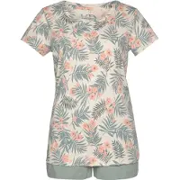 LASCANA Pijama de pantalón corto crema / azul ahumado / salmón