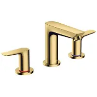 Hansgrohe Grifo de lavabo de 3 orificios, modelo Talis E, con conexión ZAG, tamaño de conexión de 1 1/4 pulgadas, acabado pulido dorado, diseño "optic"