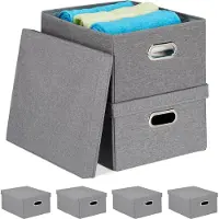 Relaxdays 6 cajas de almacenamiento, organizadoras plegables con tapa, 25 litros de capacidad cada una, dimensiones: 20,5 x 34,5 x 42 cm, cajas plegables, color gris