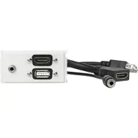 VivoLink WI221281, con puertos HDMI, USB A y conector de 3.5 mm, USB 2.0, color blanco, peso: 20 g, dimensiones: 173 mm x 107 mm