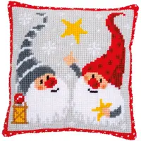 Vervaco Cojín para bordado de punto de cruz "Duendes Navideños II", con diseño impreso, tela de lienzo, 40x40 cm