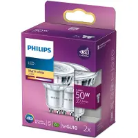 Philips , fuente de luz PAR16 GU10, 50 W, 2 unidades, 4,6 W, 50 W, casquillo GU10, 355 lúmenes, 15000 horas, luz blanca cálida