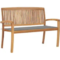 vidaXL Banco de jardín apilable con cojín, 128,5 cm, madera maciza de teca