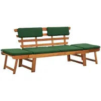 vidaXL Banco de jardín , 2 en 1, con cojines, 190 cm, madera maciza de acacia