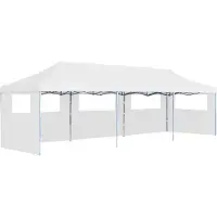 vidaXL Tienda de campaña plegable para fiestas, con 5 paneles laterales, de 3x9 metros, color blanco