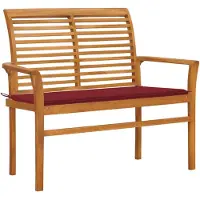 vidaXL Banco de jardín con cojín color burdeos, 112 cm, de madera maciza de teca