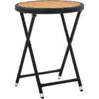 vidaXL Mesa auxiliar, color negro, 60 cm, fabricada con polirratán y madera maciza de acacia