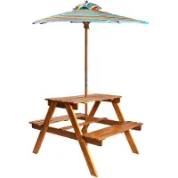 vidaXL Mesa de picnic infantil con sombrilla, 79x90x60 cm, madera de acacia