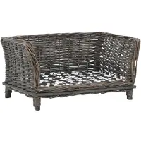 vidaXL Cesta para perros con cojín, color gris, 50x33x30 cm, material: mimbre natural