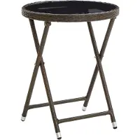 vidaXL Mesa auxiliar marrón de 60 cm, fabricada en ratán sintético y con superficie de vidrio templado
