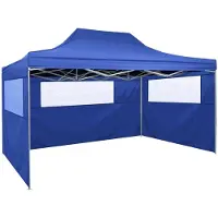 vidaXL Tienda de campaña plegable para fiestas, profesional, con 3 paredes laterales, de 3x4 metros, de acero, color azul