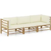vidaXL Juego de jardín de 3 piezas con cojines color crema, fabricado en bambú
