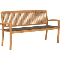 vidaXL Banco de jardín apilable con cojín, 159 cm, madera maciza de teca