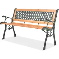 vidaXL Banco de jardín de 122 cm, madera y hierro forjado, con respaldo de PVC, nuevo