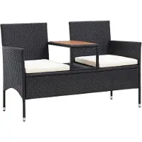 vidaXL Banco de jardín para dos personas con mesita de té, 143 cm, de polirratán, color