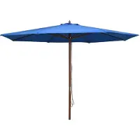 vidaXL Sombrilla con mástil de madera, 350 cm, color azul