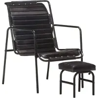 vidaXL Sillón de relax de con reposapiés, color negro, de cuero genuino