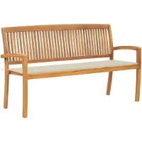 vidaXL Banco de jardín apilable con cojín, 159 cm, madera maciza de teca