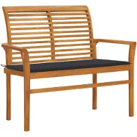 vidaXL Banco de jardín con cojín gris de 112 cm, fabricado en madera de teca maciza