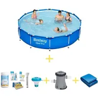 Bestway Piscina - Acero Pro - 366 x 76 cm - Incluye kit de mantenimiento, bomba de filtración y revestimiento para el fondo