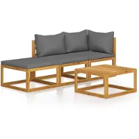 vidaXL Juego de 4 piezas para lounge de jardín con cojines, fabricado en madera de acacia maciza