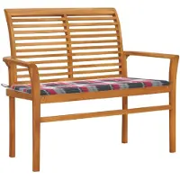 vidaXL : Banco de jardín con cojín de estampado carrom rojo, 112 cm, madera maciza de teca
