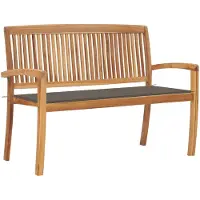 vidaXL Banco de jardín apilable con cojín, 128,5 cm, madera maciza de teca