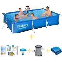 Bestway Piscina - Acero Pro - 300 x 201 x 66 cm - Incluye kit de mantenimiento WAYS, bomba de filtración y liner para el fondo