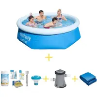 Bestway Piscina - Fast Set - 244 x 66 cm - Incluye kit de mantenimiento WAYS, bomba de filtración y revestimiento para el fondo