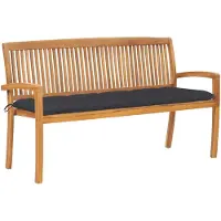 vidaXL Banco de jardín apilable con cojín, 159 cm, madera maciza de teca