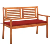vidaXL Banco de jardín para 2 personas con cojín, 120 cm, madera maciza de eucalipto