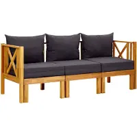 vidaXL Banco de jardín de 3 plazas con cojines, 179 cm, madera maciza de acacia