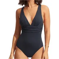 Seafolly - Women's Collective Cross Back One Piece - Traje de baño size 18, azul