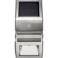 Star Trading 479-96, Lámpara de pared para exteriores, plateada, IP44, para fachadas, garajes, montaje en pared, con detector de movimiento y sensor de luz