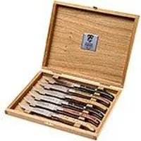 Claude Dozorme Laguiole juego de cuchillos para carne 6-unidades, varios tipos de madera