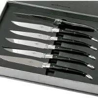 Laguiole Forge Set de 6 juego de cuchillos para carne, cuerno negro, T62MINBN